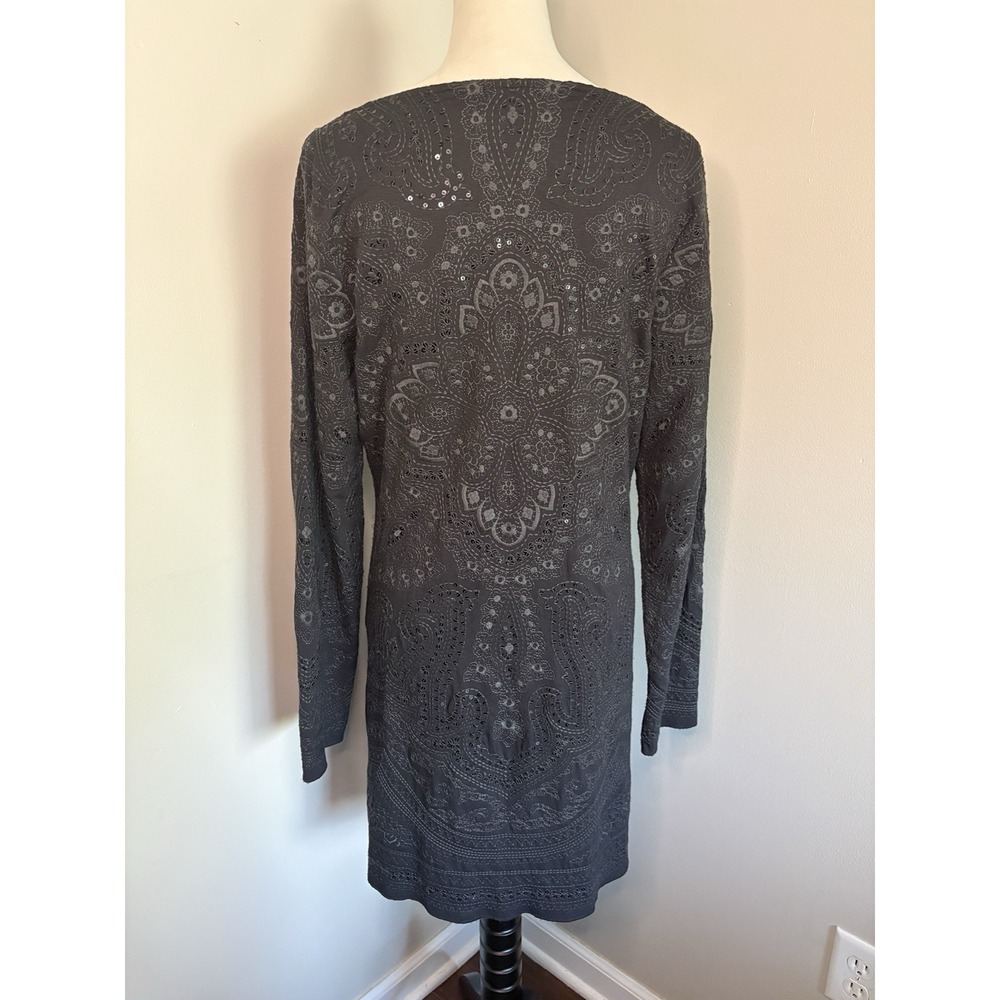Calypso St Barth Savvy Sequin Embroidered Dress Tunic L Charcoal Gray Black Knit - Picture 4 of 8
